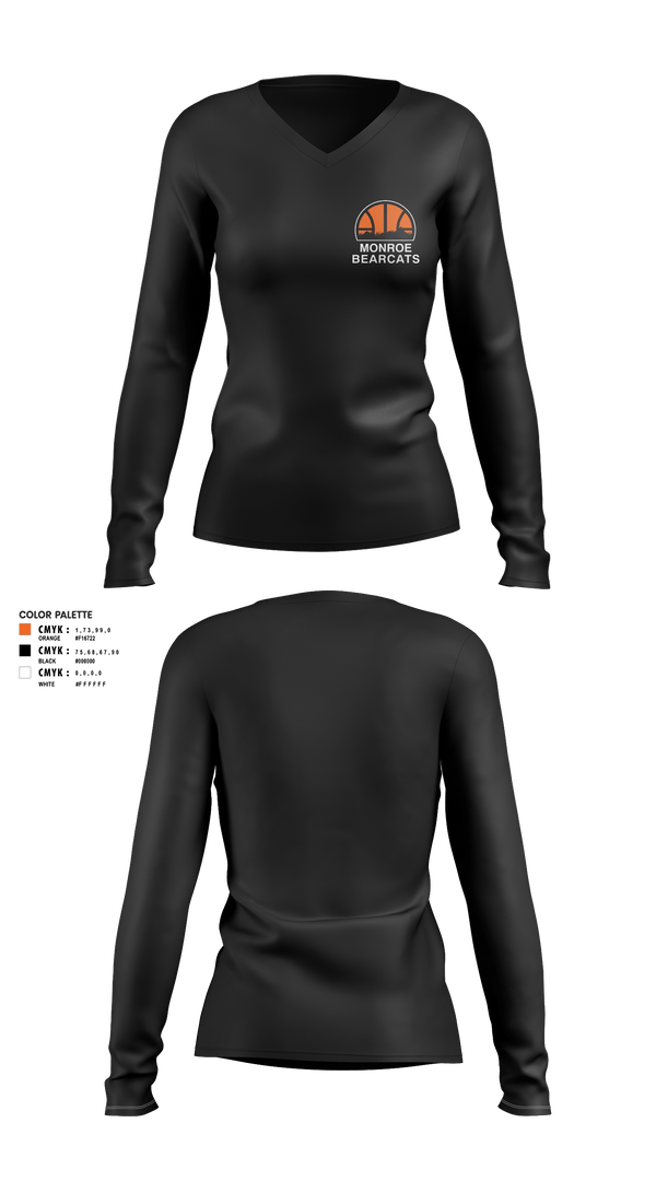 Womens Long Sleeve Vneck Shirt, Monroe High School Basketball, Women's Basketball, Teamtime, Team time, sublimation, custom sports apparel, team uniforms, spirit wear, spiritwear, sports uniforms, custom shirts, team store, custom team store, fundraiser sports, apparel fundraiser