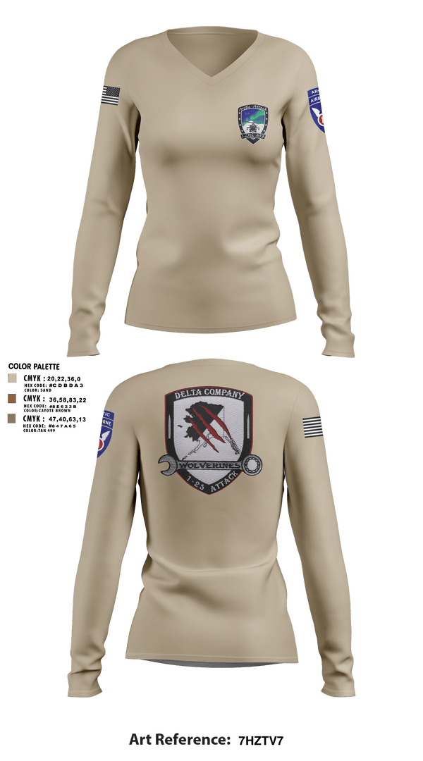 Womens Long Sleeve Vneck Shirt, A Co. 1-25 ABD Co. 1-25 AB, Army, Teamtime, Team time, sublimation, custom sports apparel, team uniforms, spirit wear, spiritwear, sports uniforms, custom shirts, team store, custom team store, fundraiser sports, apparel fundraiser