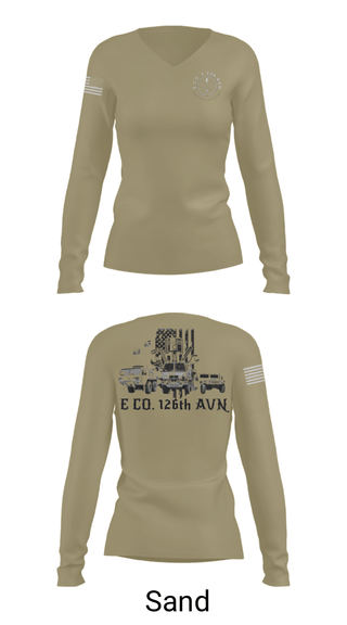 Womens Long Sleeve Vneck Shirt, B Co. 1-126AVN, Army, Teamtime, Team time, sublimation, custom sports apparel, team uniforms, spirit wear, spiritwear, sports uniforms, custom shirts, team store, custom team store, fundraiser sports, apparel fundraiser