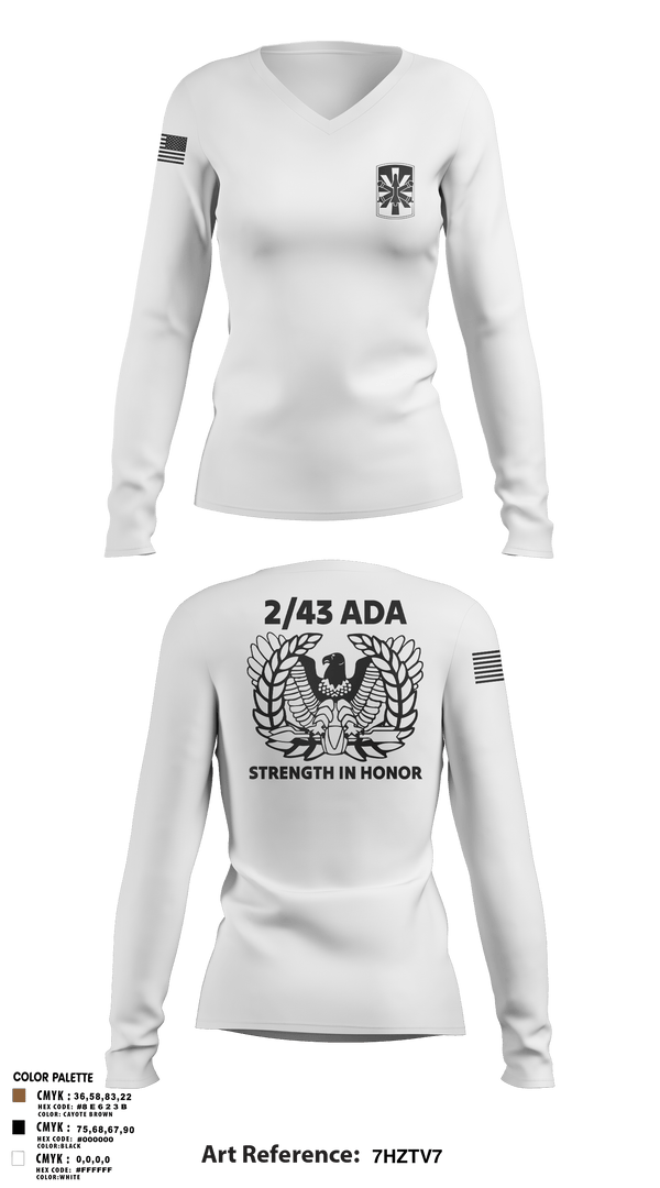 Womens Long Sleeve Vneck Shirt, 2/43 ADA, Army, Teamtime, Team time, sublimation, custom sports apparel, team uniforms, spirit wear, spiritwear, sports uniforms, custom shirts, team store, custom team store, fundraiser sports, apparel fundraiser