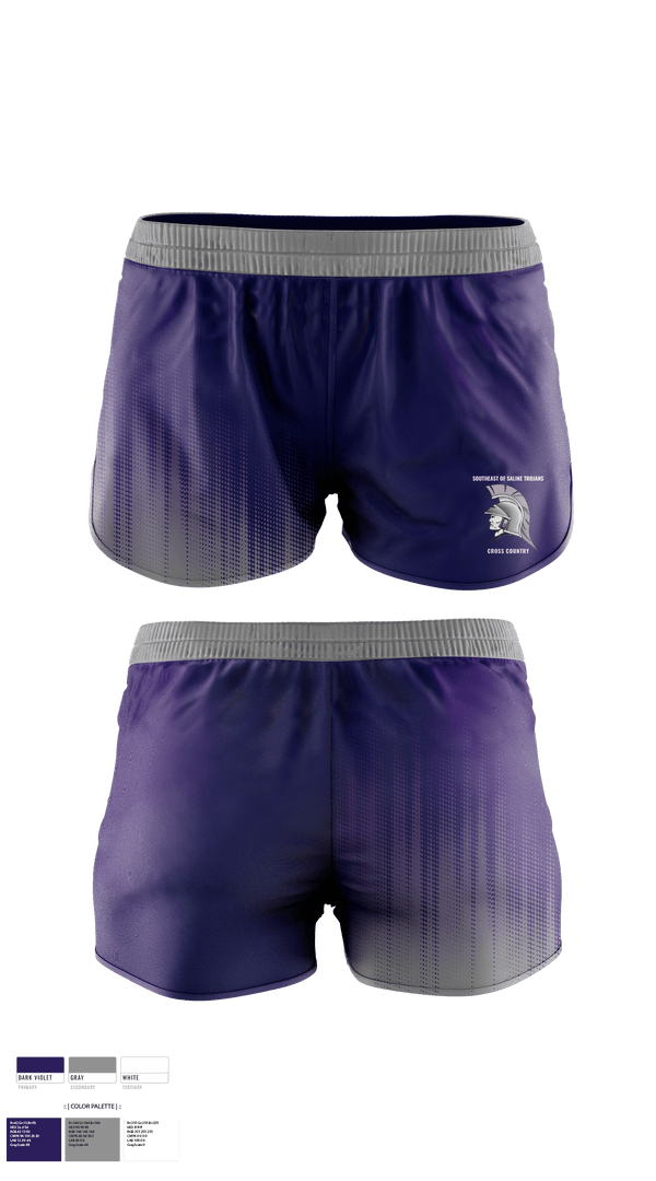 Women's Shorts, Southeast of Saline Trojans, Cross Country, Teamtime, Team time, sublimation, custom sports apparel, team uniforms, spirit wear, spiritwear, sports uniforms, custom shirts, team store, custom team store, fundraiser sports, apparel fundraiser