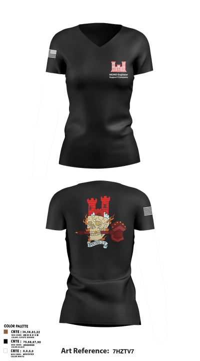 642nd Engineer Support Company 94077997 Women's Short Sleeve V-neck Shirt - 3