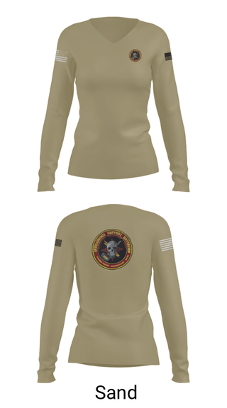 Womens Long Sleeve Vneck Shirt, Battle Space Surveillance Company, Marines, Teamtime, Team time, sublimation, custom sports apparel, team uniforms, spirit wear, spiritwear, sports uniforms, custom shirts, team store, custom team store, fundraiser sports, apparel fundraiser