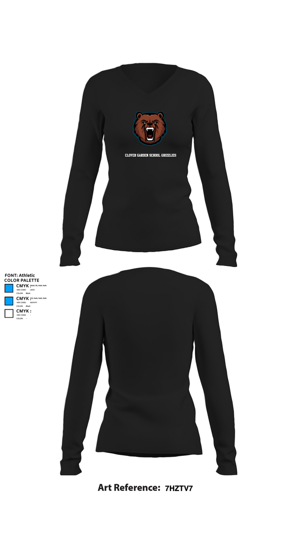 Womens Long Sleeve Vneck Shirt, Clover Garden School Grizzlies, Spirit Store, Teamtime, Team time, sublimation, custom sports apparel, team uniforms, spirit wear, spiritwear, sports uniforms, custom shirts, team store, custom team store, fundraiser sports, apparel fundraiser