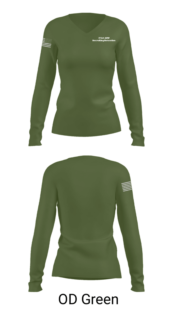 Womens Long Sleeve Vneck Shirt, 171st ARW Recruiting/Retention, Air Force, Teamtime, Team time, sublimation, custom sports apparel, team uniforms, spirit wear, spiritwear, sports uniforms, custom shirts, team store, custom team store, fundraiser sports, apparel fundraiser
