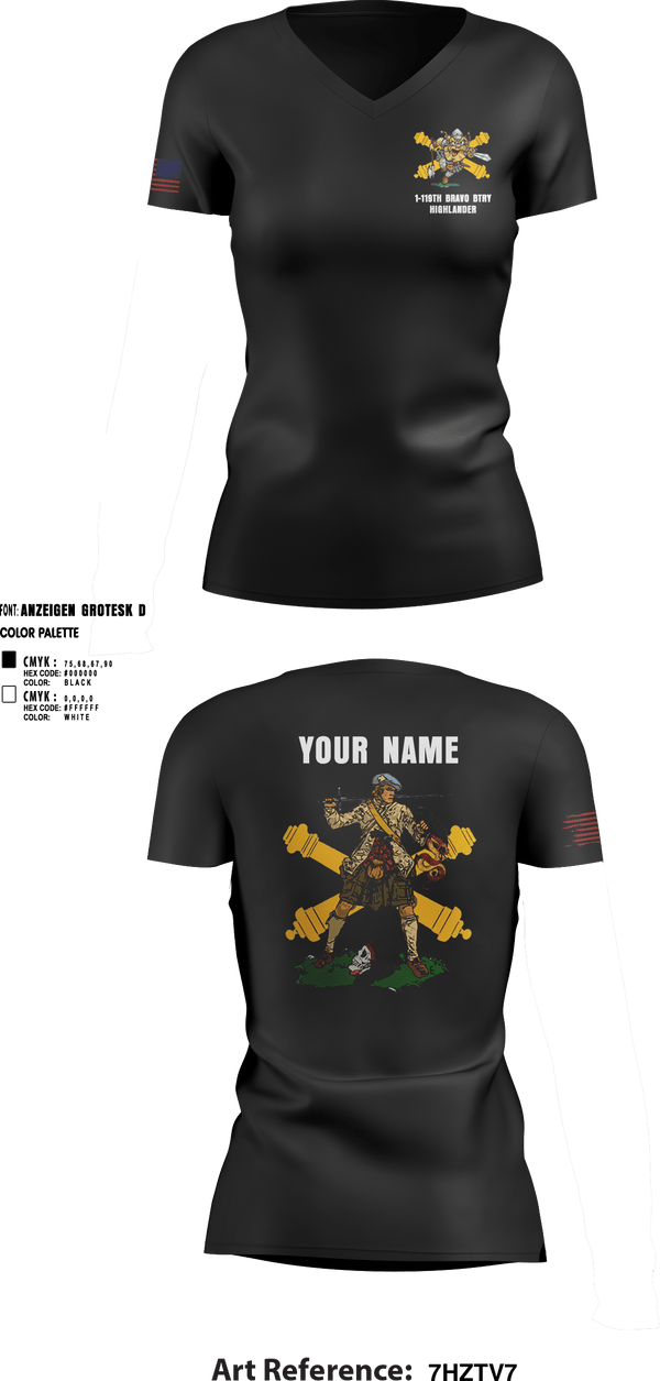 Women's Short Sleeve Vneck Shirt, Bravo 1-119th FA, , Teamtime, Team time, sublimation, custom sports apparel, team uniforms, spirit wear, spiritwear, sports uniforms, custom shirts, team store, custom team store, fundraiser sports, apparel fundraiser
