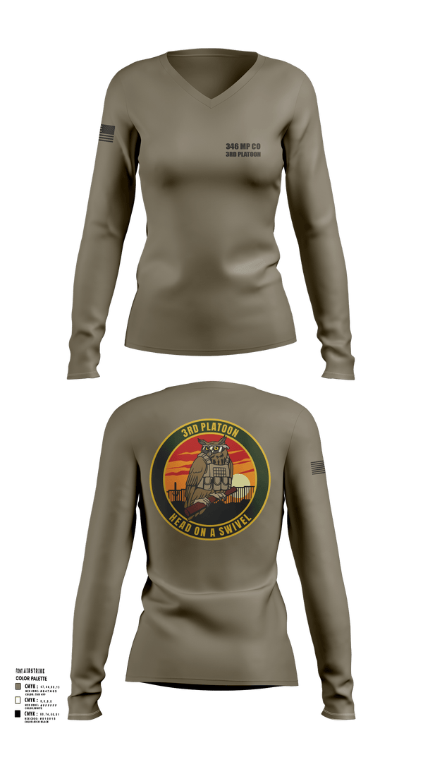 Womens Long Sleeve Vneck Shirt, 346 MP CO 3rd Platoon, Army, Teamtime, Team time, sublimation, custom sports apparel, team uniforms, spirit wear, spiritwear, sports uniforms, custom shirts, team store, custom team store, fundraiser sports, apparel fundraiser