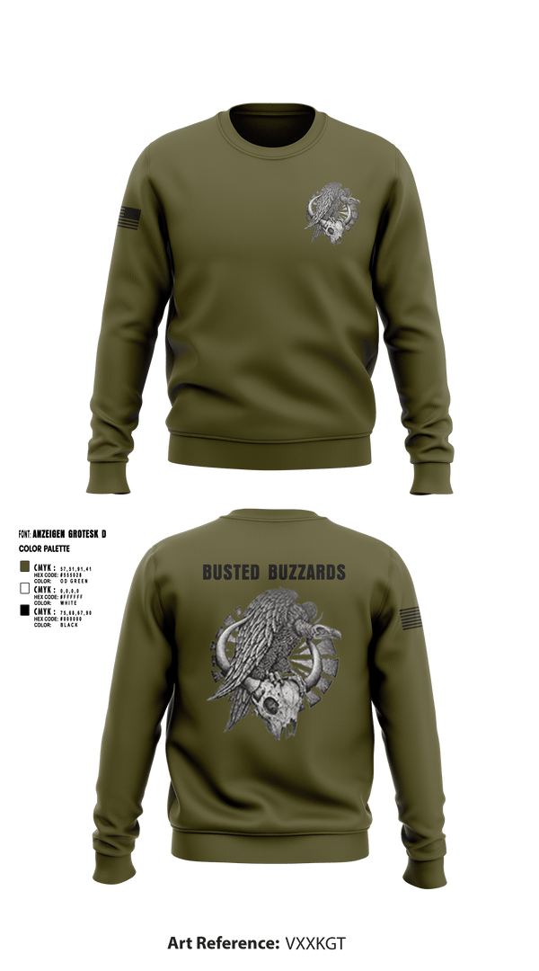 Crew Neck Sweatshirt, CREW 3 BUSTED BUZZARDS, Army, Teamtime, Team time, sublimation, custom sports apparel, team uniforms, spirit wear, spiritwear, sports uniforms, custom shirts, team store, custom team store, fundraiser sports, apparel fundraiser