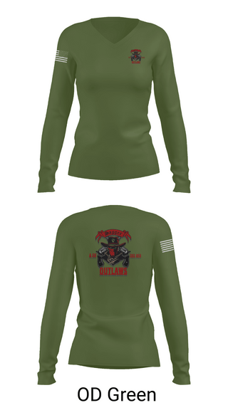 Womens Long Sleeve Vneck Shirt, 1st Cav 3rd BEB ACO “Outlaw”, , Teamtime, Team time, sublimation, custom sports apparel, team uniforms, spirit wear, spiritwear, sports uniforms, custom shirts, team store, custom team store, fundraiser sports, apparel fundraiser
