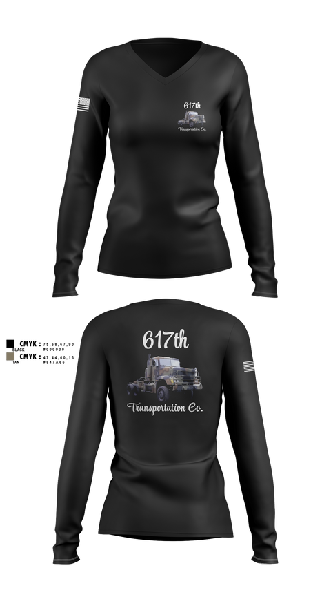 Womens Long Sleeve Vneck Shirt, 617th Transportation Company, Army, Teamtime, Team time, sublimation, custom sports apparel, team uniforms, spirit wear, spiritwear, sports uniforms, custom shirts, team store, custom team store, fundraiser sports, apparel fundraiser
