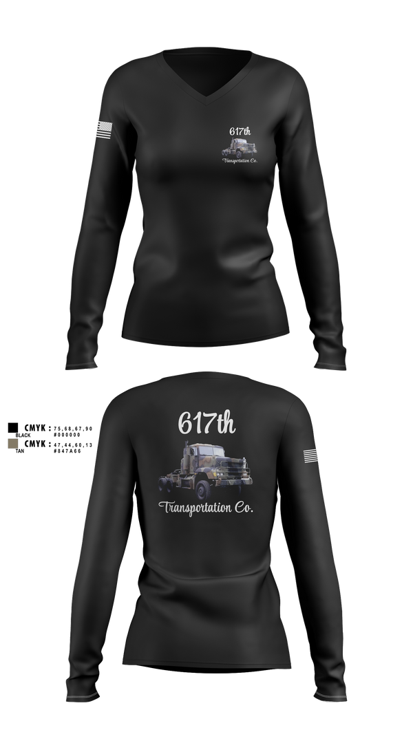 Womens Long Sleeve Vneck Shirt, 617th Transportation Company, Army, Teamtime, Team time, sublimation, custom sports apparel, team uniforms, spirit wear, spiritwear, sports uniforms, custom shirts, team store, custom team store, fundraiser sports, apparel fundraiser
