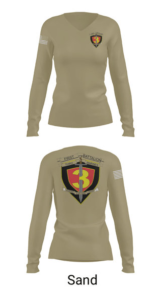 Women's Long Sleeve Vneck Shirt, 1st bn 3rd Mar, Marines, Teamtime, Team time, sublimation, custom sports apparel, team uniforms, spirit wear, spiritwear, sports uniforms, custom shirts, team store, custom team store, fundraiser sports, apparel fundraiser