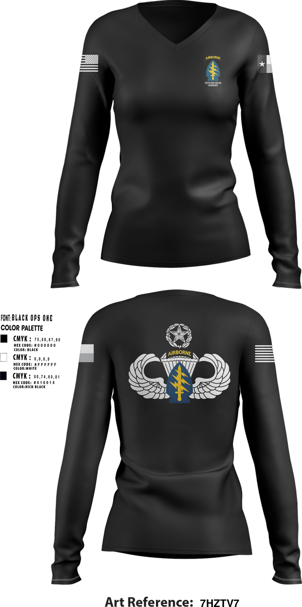 Womens Long Sleeve Vneck Shirt, 197th STSC (SO)(A), National Guard, Teamtime, Team time, sublimation, custom sports apparel, team uniforms, spirit wear, spiritwear, sports uniforms, custom shirts, team store, custom team store, fundraiser sports, apparel fundraiser