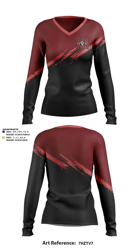 Womens Long Sleeve Vneck Shirt, Class War Veterans, E-Sports, Teamtime, Team time, sublimation, custom sports apparel, team uniforms, spirit wear, spiritwear, sports uniforms, custom shirts, team store, custom team store, fundraiser sports, apparel fundraiser
