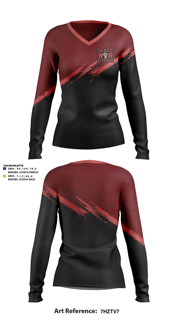 Womens Long Sleeve Vneck Shirt, Class War Veterans, E-Sports, Teamtime, Team time, sublimation, custom sports apparel, team uniforms, spirit wear, spiritwear, sports uniforms, custom shirts, team store, custom team store, fundraiser sports, apparel fundraiser
