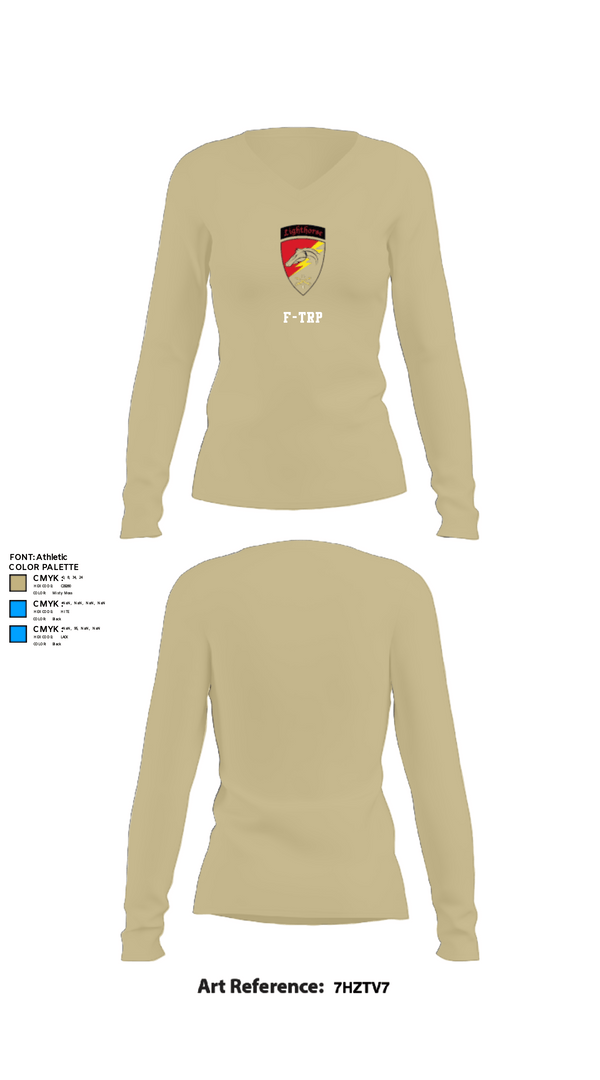Womens Long Sleeve Vneck Shirt, F-TRP, Army, Teamtime, Team time, sublimation, custom sports apparel, team uniforms, spirit wear, spiritwear, sports uniforms, custom shirts, team store, custom team store, fundraiser sports, apparel fundraiser