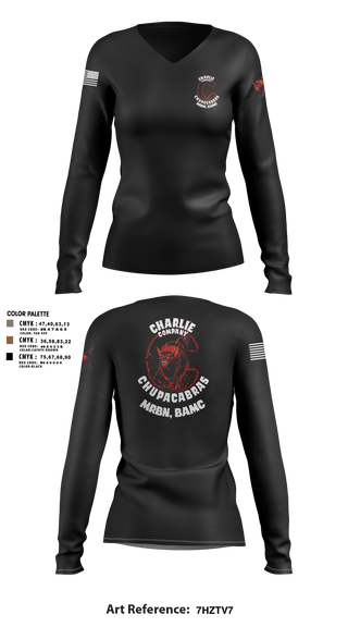 Womens Long Sleeve Vneck Shirt, C Co Chupacabras, Army, Teamtime, Team time, sublimation, custom sports apparel, team uniforms, spirit wear, spiritwear, sports uniforms, custom shirts, team store, custom team store, fundraiser sports, apparel fundraiser