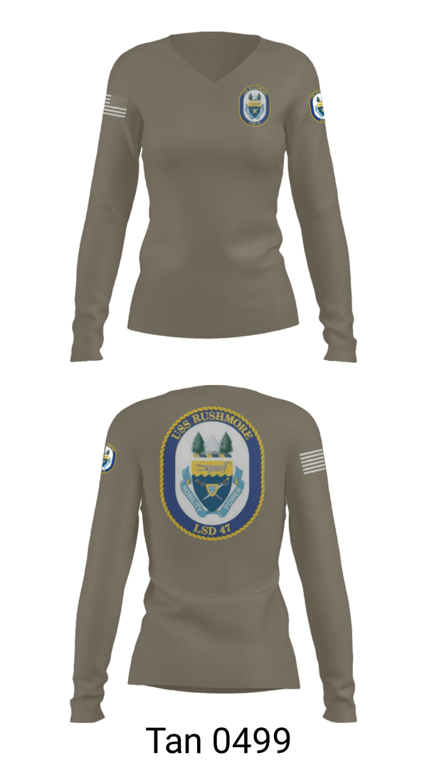 Women's Long Sleeve Vneck Shirt, USS RUSHMORE, Navy, Teamtime, Team time, sublimation, custom sports apparel, team uniforms, spirit wear, spiritwear, sports uniforms, custom shirts, team store, custom team store, fundraiser sports, apparel fundraiser