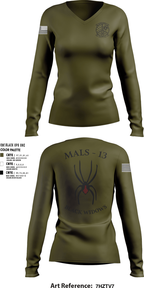 Womens Long Sleeve Vneck Shirt, MALS 13, Marines, Teamtime, Team time, sublimation, custom sports apparel, team uniforms, spirit wear, spiritwear, sports uniforms, custom shirts, team store, custom team store, fundraiser sports, apparel fundraiser