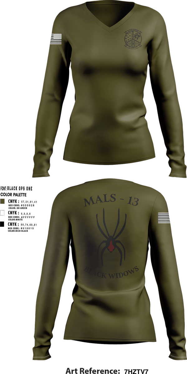 Womens Long Sleeve Vneck Shirt, MALS 13, Marines, Teamtime, Team time, sublimation, custom sports apparel, team uniforms, spirit wear, spiritwear, sports uniforms, custom shirts, team store, custom team store, fundraiser sports, apparel fundraiser