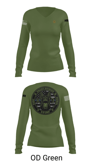 Womens Long Sleeve Vneck Shirt, VALLEY K9, , Teamtime, Team time, sublimation, custom sports apparel, team uniforms, spirit wear, spiritwear, sports uniforms, custom shirts, team store, custom team store, fundraiser sports, apparel fundraiser