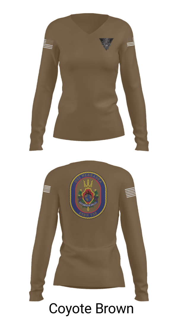 Women's Long Sleeve Vneck Shirt, USS Nebraska, Navy, Teamtime, Team time, sublimation, custom sports apparel, team uniforms, spirit wear, spiritwear, sports uniforms, custom shirts, team store, custom team store, fundraiser sports, apparel fundraiser