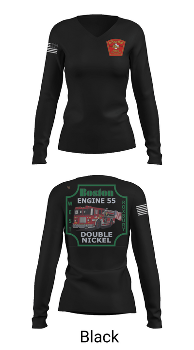 Boston Fire Department Engine 55 92329378 Women's Long Sleeve V-neck Shirt -1 37