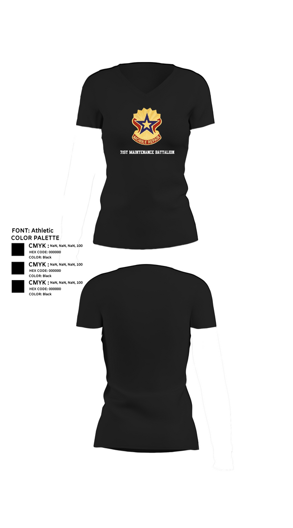 Womens Short Sleeve Vneck Shirt, 71st Maintenance Battalion, Army, Teamtime, Team time, sublimation, custom sports apparel, team uniforms, spirit wear, spiritwear, sports uniforms, custom shirts, team store, custom team store, fundraiser sports, apparel fundraiser