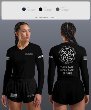 Womens Long Sleeve Vneck Shirt, LinVille, Navy, Teamtime, Team time, sublimation, custom sports apparel, team uniforms, spirit wear, spiritwear, sports uniforms, custom shirts, team store, custom team store, fundraiser sports, apparel fundraiser