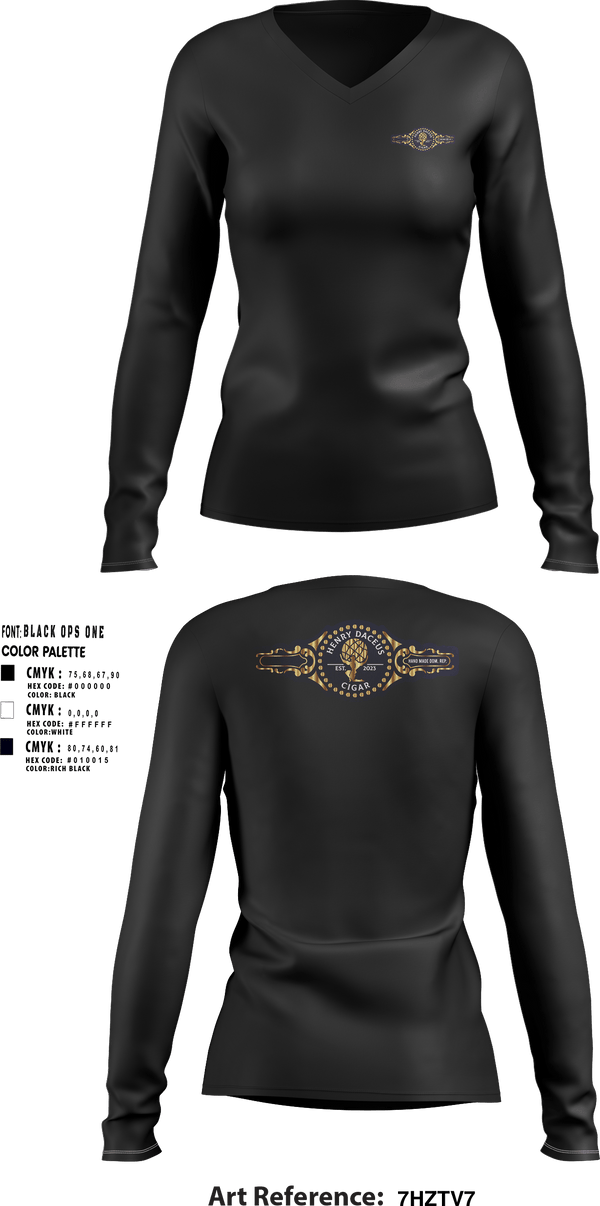 Womens Long Sleeve Vneck Shirt, Henry Daceus cigars, , Teamtime, Team time, sublimation, custom sports apparel, team uniforms, spirit wear, spiritwear, sports uniforms, custom shirts, team store, custom team store, fundraiser sports, apparel fundraiser