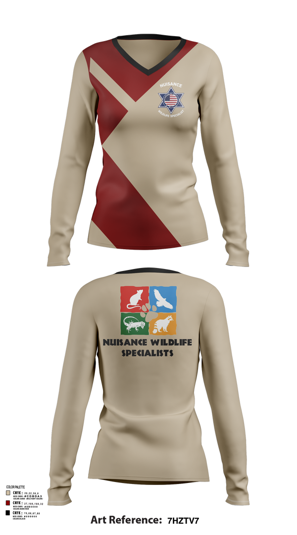 Womens Long Sleeve Vneck Shirt 1, Nuisance Wildlife Specialist, , Teamtime, Team time, sublimation, custom sports apparel, team uniforms, spirit wear, spiritwear, sports uniforms, custom shirts, team store, custom team store, fundraiser sports, apparel fundraiser