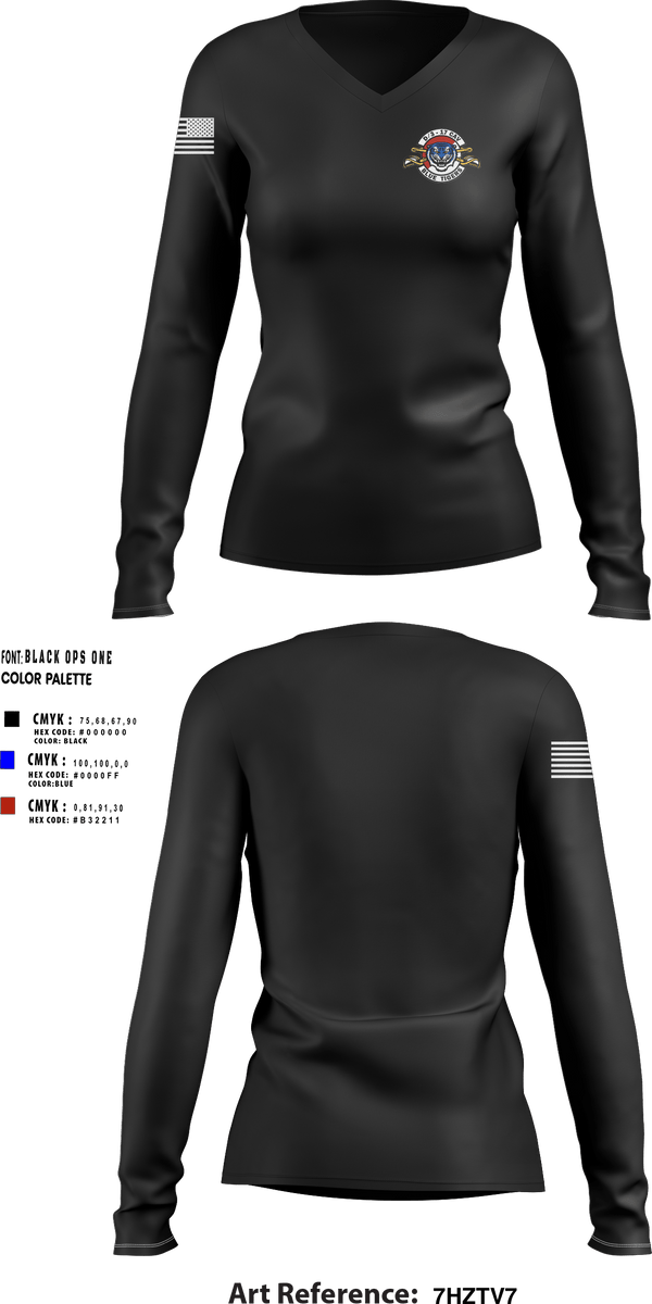 Womens Long Sleeve Vneck Shirt, Delta Troop 3-17 CAV, , Teamtime, Team time, sublimation, custom sports apparel, team uniforms, spirit wear, spiritwear, sports uniforms, custom shirts, team store, custom team store, fundraiser sports, apparel fundraiser