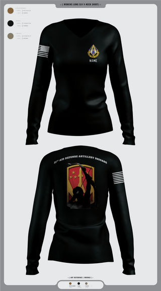 Womens Long Sleeve Vneck Shirt 1, 31st Air Defense Artillery Brigade, Army, Teamtime, Team time, sublimation, custom sports apparel, team uniforms, spirit wear, spiritwear, sports uniforms, custom shirts, team store, custom team store, fundraiser sports, apparel fundraiser