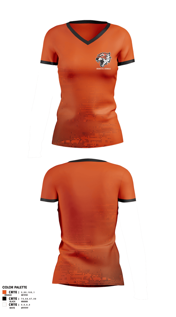 Womens Short Sleeve Vneck Shirt, Orangeville Bengals, Baseball, Teamtime, Team time, sublimation, custom sports apparel, team uniforms, spirit wear, spiritwear, sports uniforms, custom shirts, team store, custom team store, fundraiser sports, apparel fundraiser