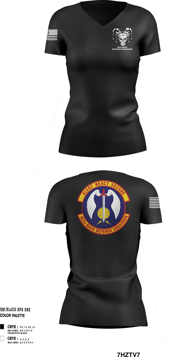 Womens Short Sleeve Vneck Shirt, 23 FSS823 Base Defense SquadronTask Force Joker, Air Force, Teamtime, Team time, sublimation, custom sports apparel, team uniforms, spirit wear, spiritwear, sports uniforms, custom shirts, team store, custom team store, fundraiser sports, apparel fundraiser