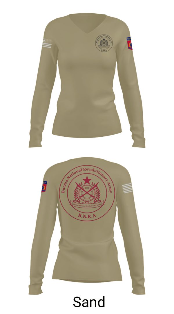 Women's Long Sleeve Vneck Shirt, B.N.R.A, Army, Teamtime, Team time, sublimation, custom sports apparel, team uniforms, spirit wear, spiritwear, sports uniforms, custom shirts, team store, custom team store, fundraiser sports, apparel fundraiser