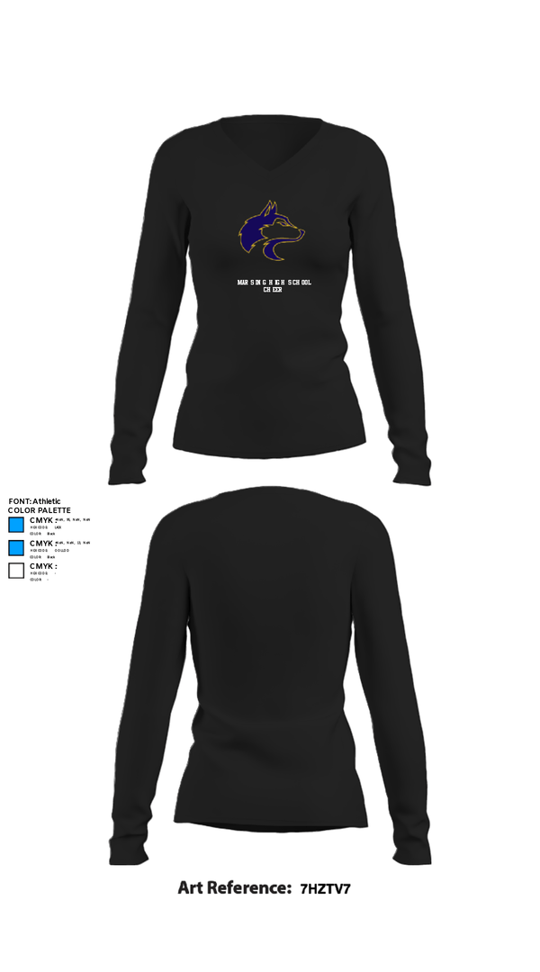 Womens Long Sleeve Vneck Shirt, Marsing High School Cheer, Cheer, Teamtime, Team time, sublimation, custom sports apparel, team uniforms, spirit wear, spiritwear, sports uniforms, custom shirts, team store, custom team store, fundraiser sports, apparel fundraiser