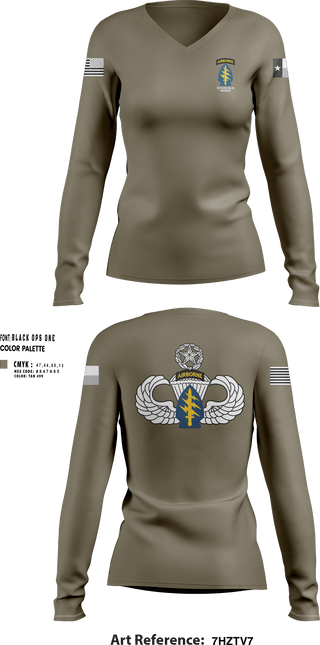 Womens Long Sleeve Vneck Shirt, 197th STSC (SO)(A), National Guard, Teamtime, Team time, sublimation, custom sports apparel, team uniforms, spirit wear, spiritwear, sports uniforms, custom shirts, team store, custom team store, fundraiser sports, apparel fundraiser