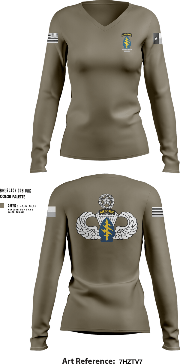 Womens Long Sleeve Vneck Shirt, 197th STSC (SO)(A), National Guard, Teamtime, Team time, sublimation, custom sports apparel, team uniforms, spirit wear, spiritwear, sports uniforms, custom shirts, team store, custom team store, fundraiser sports, apparel fundraiser