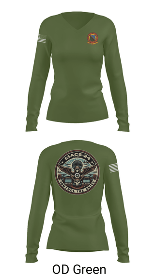 Women's Long Sleeve Vneck Shirt, MACS 24 ATC Detachment A, Marines, Teamtime, Team time, sublimation, custom sports apparel, team uniforms, spirit wear, spiritwear, sports uniforms, custom shirts, team store, custom team store, fundraiser sports, apparel fundraiser