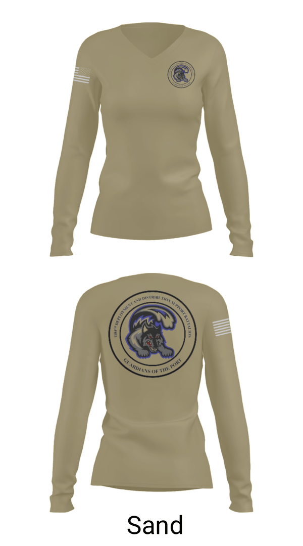 Womens Long Sleeve Vneck Shirt, 1184th DDSB, Army, Teamtime, Team time, sublimation, custom sports apparel, team uniforms, spirit wear, spiritwear, sports uniforms, custom shirts, team store, custom team store, fundraiser sports, apparel fundraiser