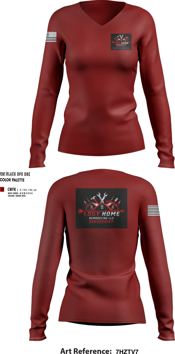 Womens Long Sleeve Vneck Shirt, Logy home construction & renovation LLC, , Teamtime, Team time, sublimation, custom sports apparel, team uniforms, spirit wear, spiritwear, sports uniforms, custom shirts, team store, custom team store, fundraiser sports, apparel fundraiser