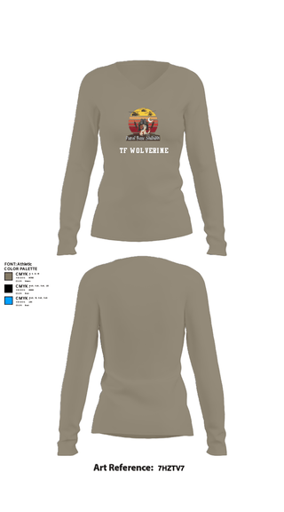 Women's Long Sleeve Vneck Shirt, TF Wolverine, Army, Teamtime, Team time, sublimation, custom sports apparel, team uniforms, spirit wear, spiritwear, sports uniforms, custom shirts, team store, custom team store, fundraiser sports, apparel fundraiser