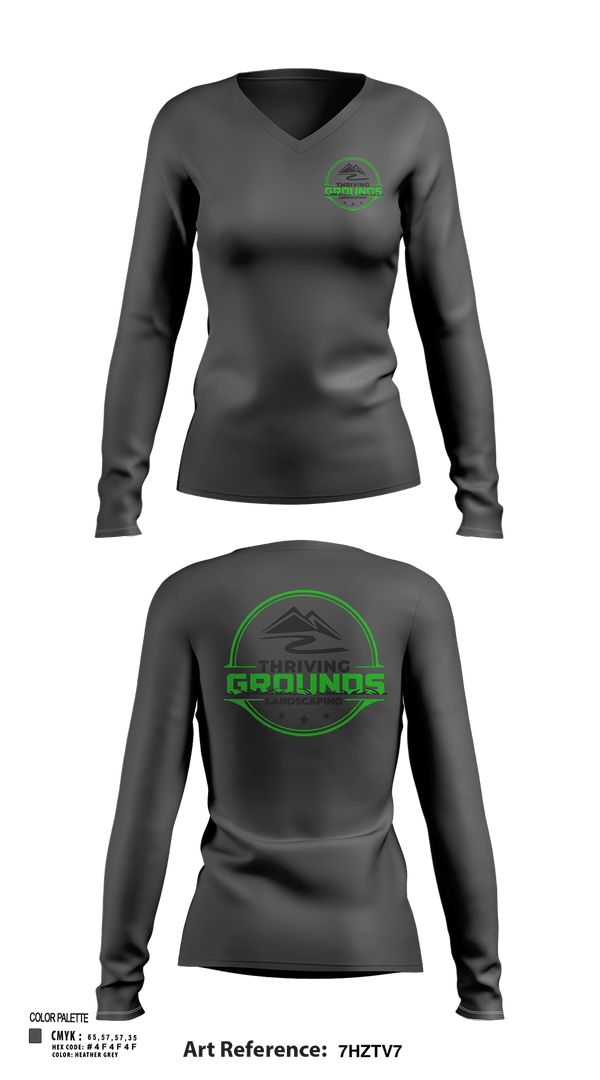 Womens Long Sleeve Vneck Shirt, Thriving Grounds Landscaping, , Teamtime, Team time, sublimation, custom sports apparel, team uniforms, spirit wear, spiritwear, sports uniforms, custom shirts, team store, custom team store, fundraiser sports, apparel fundraiser