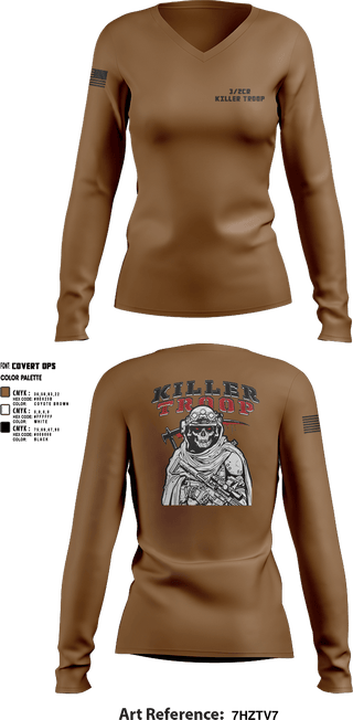 Womens Long Sleeve Vneck Shirt, 3/2CR Killer Troop, Army, Teamtime, Team time, sublimation, custom sports apparel, team uniforms, spirit wear, spiritwear, sports uniforms, custom shirts, team store, custom team store, fundraiser sports, apparel fundraiser