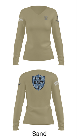 Women's Long Sleeve Vneck Shirt, CVN 77 George HW Bus, Navy, Teamtime, Team time, sublimation, custom sports apparel, team uniforms, spirit wear, spiritwear, sports uniforms, custom shirts, team store, custom team store, fundraiser sports, apparel fundraiser