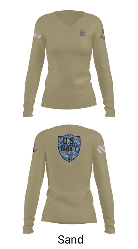 Women's Long Sleeve Vneck Shirt, CVN 77 George HW Bus, Navy, Teamtime, Team time, sublimation, custom sports apparel, team uniforms, spirit wear, spiritwear, sports uniforms, custom shirts, team store, custom team store, fundraiser sports, apparel fundraiser