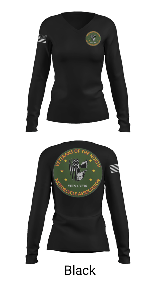 Women's Long Sleeve Vneck Shirt, Veterans of the North, , Teamtime, Team time, sublimation, custom sports apparel, team uniforms, spirit wear, spiritwear, sports uniforms, custom shirts, team store, custom team store, fundraiser sports, apparel fundraiser