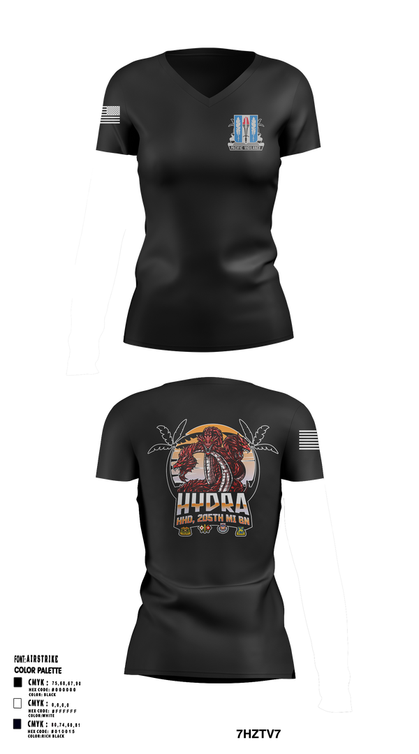 Womens Short Sleeve Vneck Shirt, HHD 205th MI BN, Army, Teamtime, Team time, sublimation, custom sports apparel, team uniforms, spirit wear, spiritwear, sports uniforms, custom shirts, team store, custom team store, fundraiser sports, apparel fundraiser