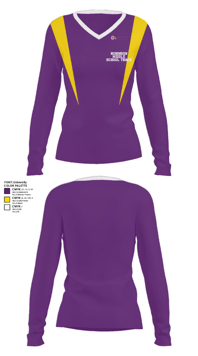 Robinson Middle School Track 2312219 Women's Long Sleeve V-neck Shirt - 28